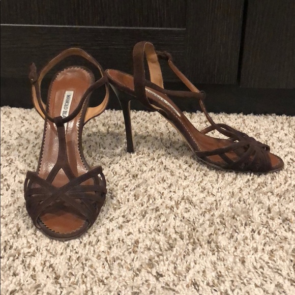 Manolo Blahnik Shoes - Manolo Blahnik Brown Suede Lattice Heeled Sandals